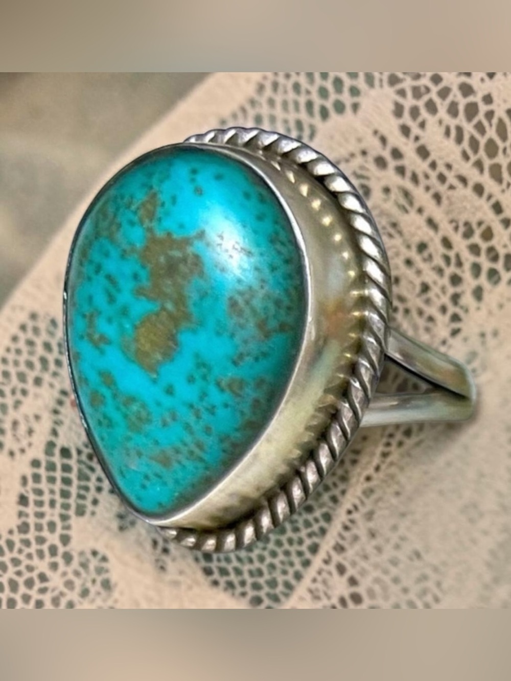 Turquoise with Copper Sterling Silver Large Native American Ring